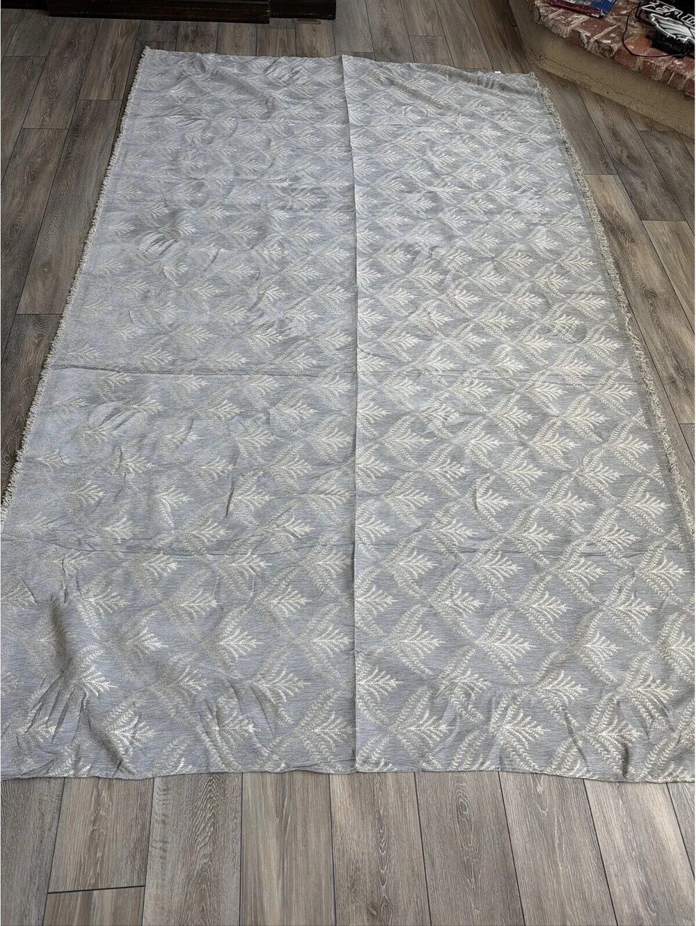 Large Gray and Cream Decorative Throw Blanket with Leaf Pattern